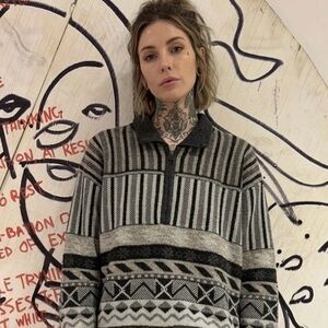 Vintage 90s Arnold Palmer Kramer Striped Knit Quarter Zip Sweater Made In Italy